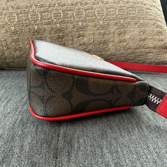 Coach Signature Brown and Red Two Way Wristlet/Handbag - Picture 9 of 14